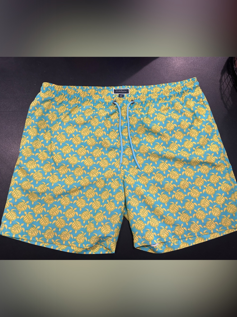 Club Room Yellow Turtle Print Swim Shorts on Teal